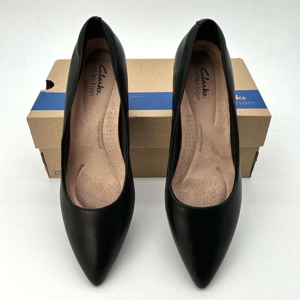 Womens Pumps Clarks Kepley Vine Size 9 Black Leather Heels Comfort Foam NEW - Picture 3 of 8